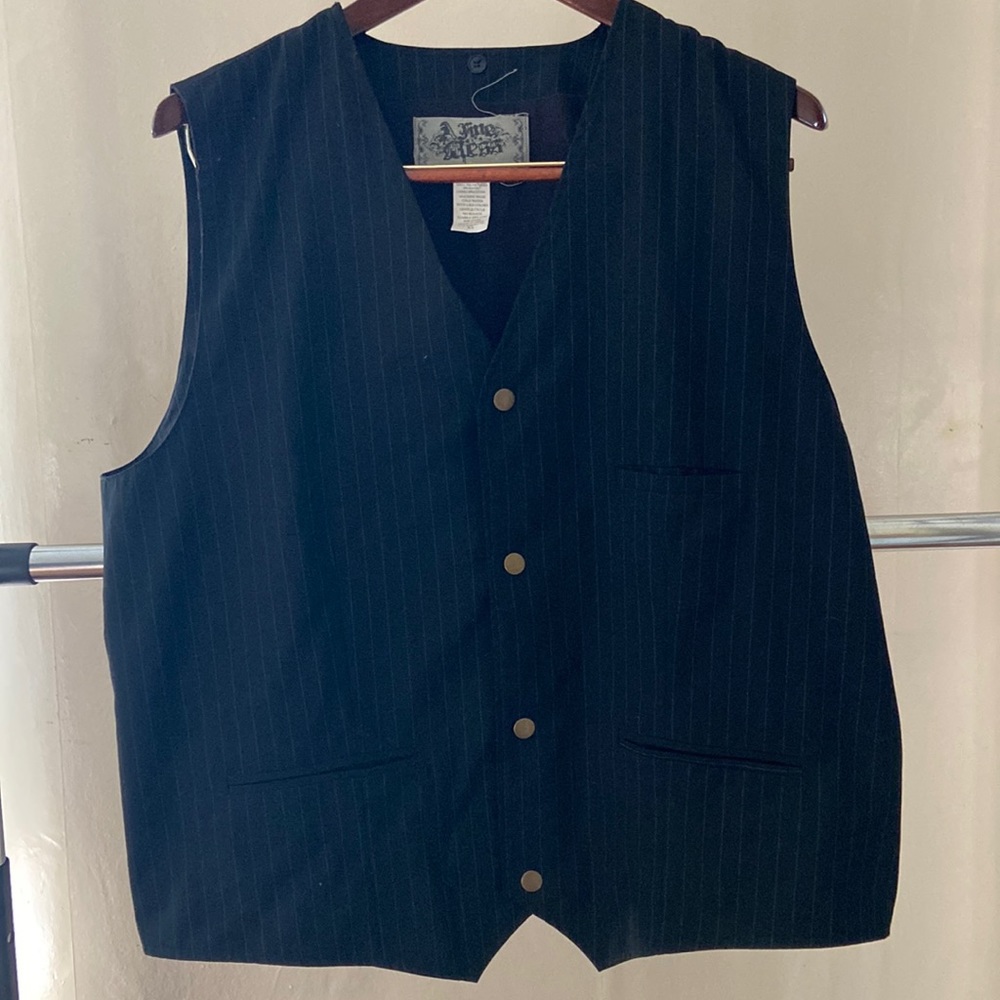 Black and gray striped suit vest